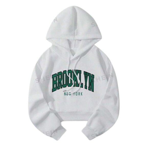 SHEIN EZwear Letter Graphic Thermal Lined Drawstring Hooded Sweatshirt - Picture 1 of 7